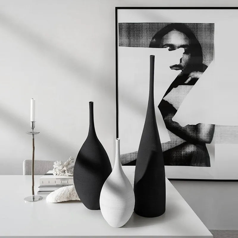 Black and white sleek modern ceramic vases capiron zen floor flowerpot for nordic interior home decoration centerpiece