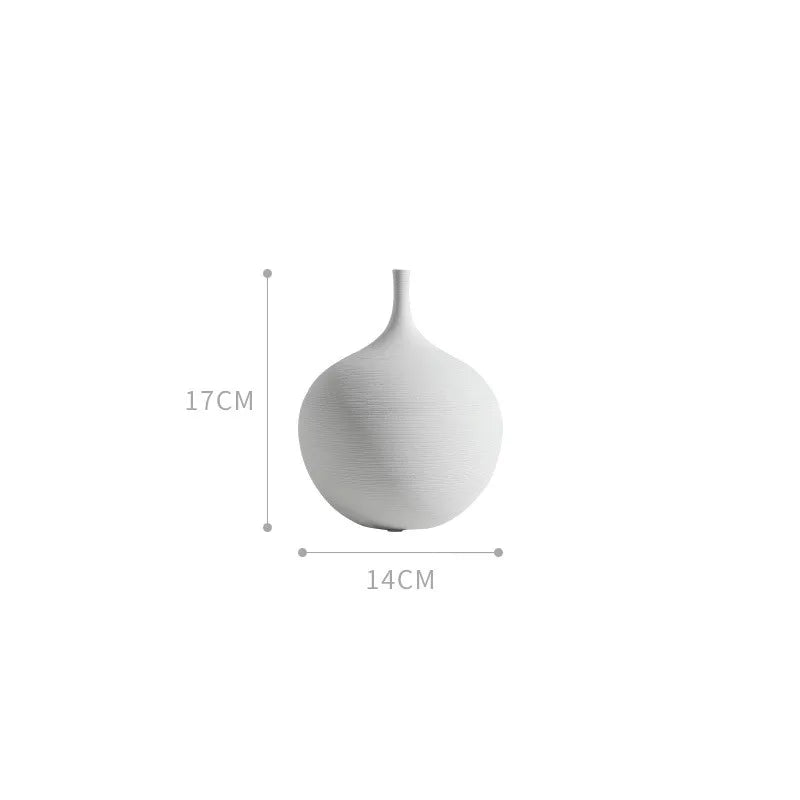 Capiron zen minimalist white ceramic vase with slender neck and horizontal ridges for nordic home decoration