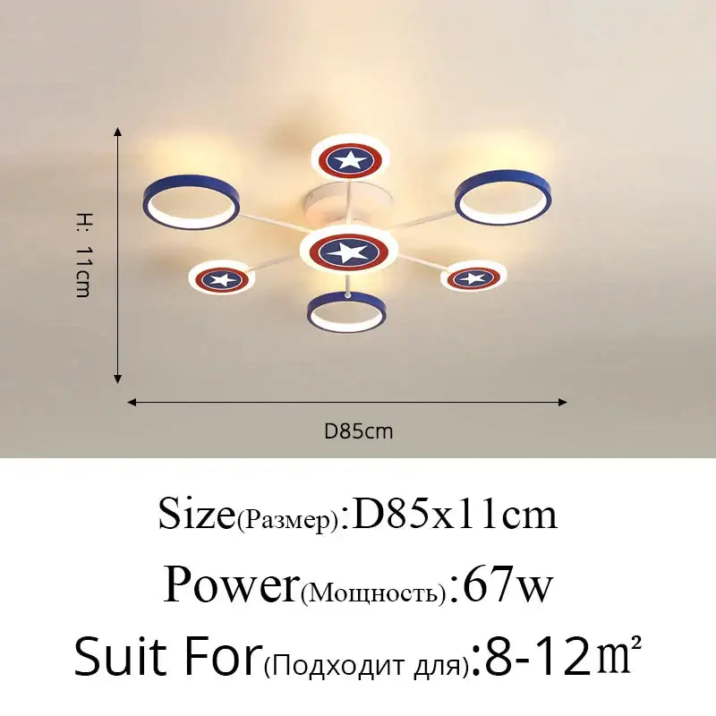 Captain america shield blue and white led ceiling light fixture with circular rings for bedroom decorbites led ceiling decor
