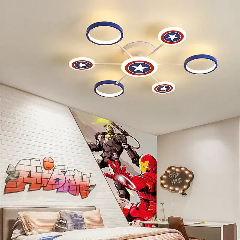 Captain america shield blue and white LED ceiling light with circular rings for bedroom decorbites led ceiling light