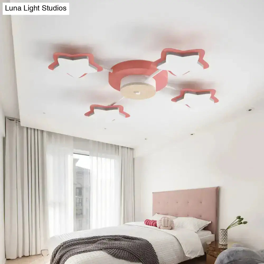 Pink blue cartoon acrylic pink star led flush mount ceiling light fixture with white panels for bedroom ceiling