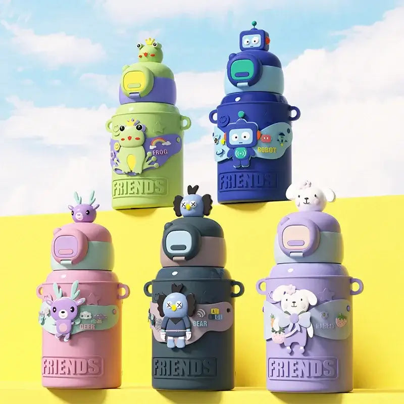 Colorful stainless steel decorbites cartoon animals insulated mug with playful character decals for kids kitchen use