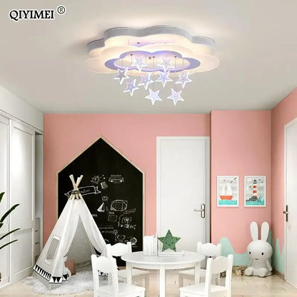 Cartoon bat led ceiling light white and silver star decorbites cartoon bat with cloud shape and hanging star ornaments