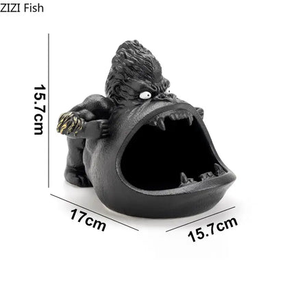 Black ceramic gorilla ceramic ashtray with textured fur and sharp teeth for living room decorbites gorilla ceramic decor
