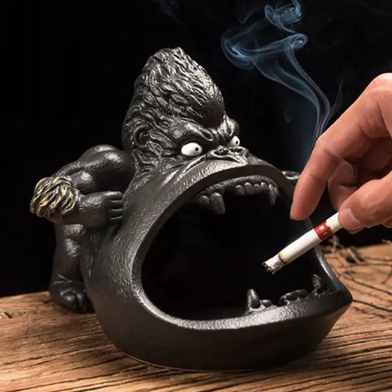 Black ceramic gorilla ceramic ashtray with detailed fur and sharp teeth for living room decorbites gorilla ceramic use