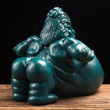Teal glossy resin gorilla ceramic ashtray with detailed fur and musculature for living room decorbites gorilla ceramic