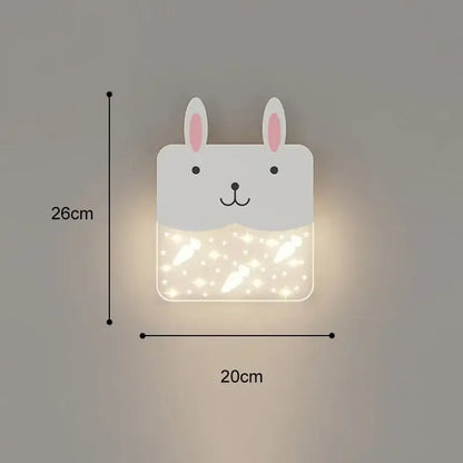 Cute white rabbit-shaped cartoon wall lamp with pink ears and glowing starry lower half for bedroom decor