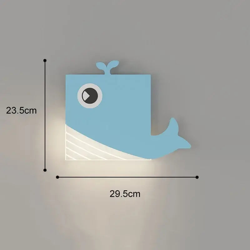 Cartoon blue and white whale wall lamp with striped pattern LED art for bedroom decor and lighting