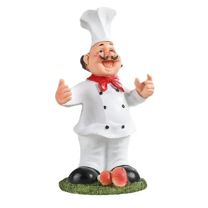 White resin cartoon chef wine rack with red neckerchief black buttons on green base decorbites cartoon chef
