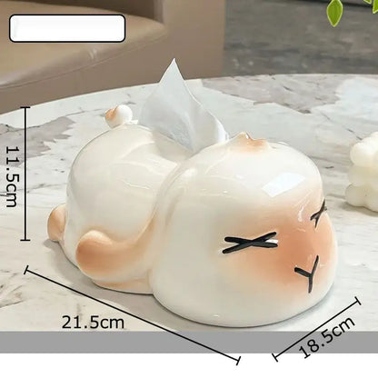 Cute white ceramic tissue box shaped like a sleeping lamb with peach cheeks for decorbites cartoon ginger cat bedroom decor