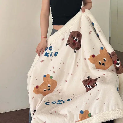 Cozy cream cartoon lamb wool blanket with playful cookies and bears decorbites cartoon lamb for pink floral sofa decor