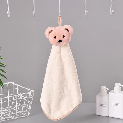 Pink plush bear-headed hand towel with cream fleece body and pink trim decorbites cartoon rabbit quick dry terry cloth