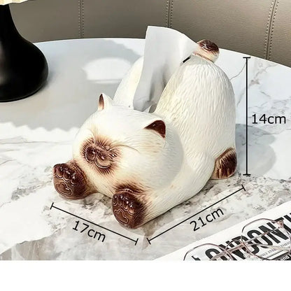 Cute white and brown ceramic cartoon siamese kitten tissue box holder with detailed paw prints for living room decorbites decor
