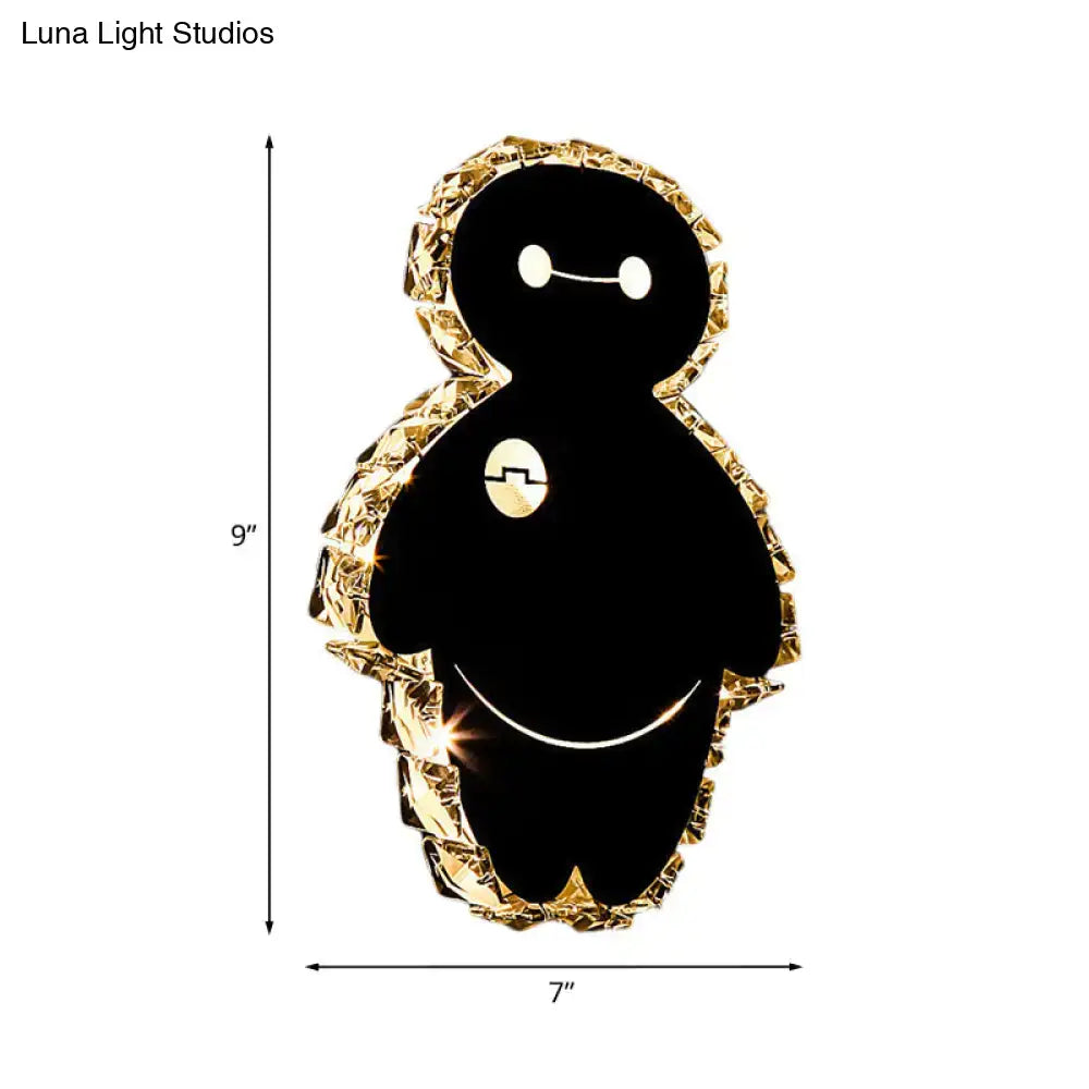 Black plush cartoon snow man wall mount with gold foil trim and emblem led light for bedroom decoration