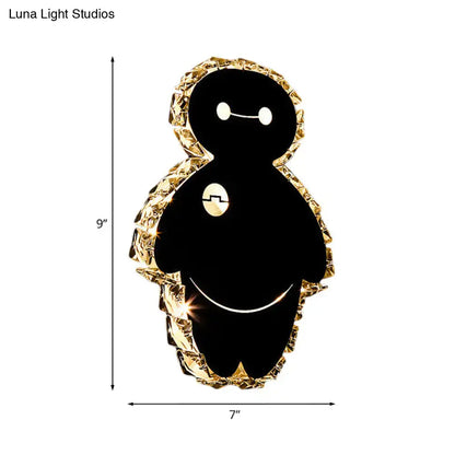 Black plush cartoon snow man wall mount with gold foil trim and emblem led light for bedroom decoration