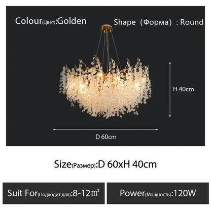 Golden circular crystal chandelier with cascading droplets by decorbites elegant living room pendant light decor