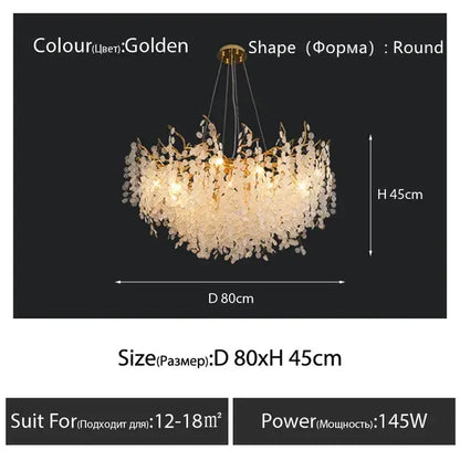 Golden circular crystal chandelier with cascading droplets 80cm diameter 45cm height decorbites circular crystal light
