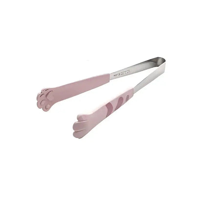 Pink cat paw silicone food tongs with stainless steel handles for kitchen use