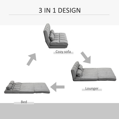Folding Upholstered Couch Bed Gray Convertible Floor Sofa Chair Metal Frame Pillows