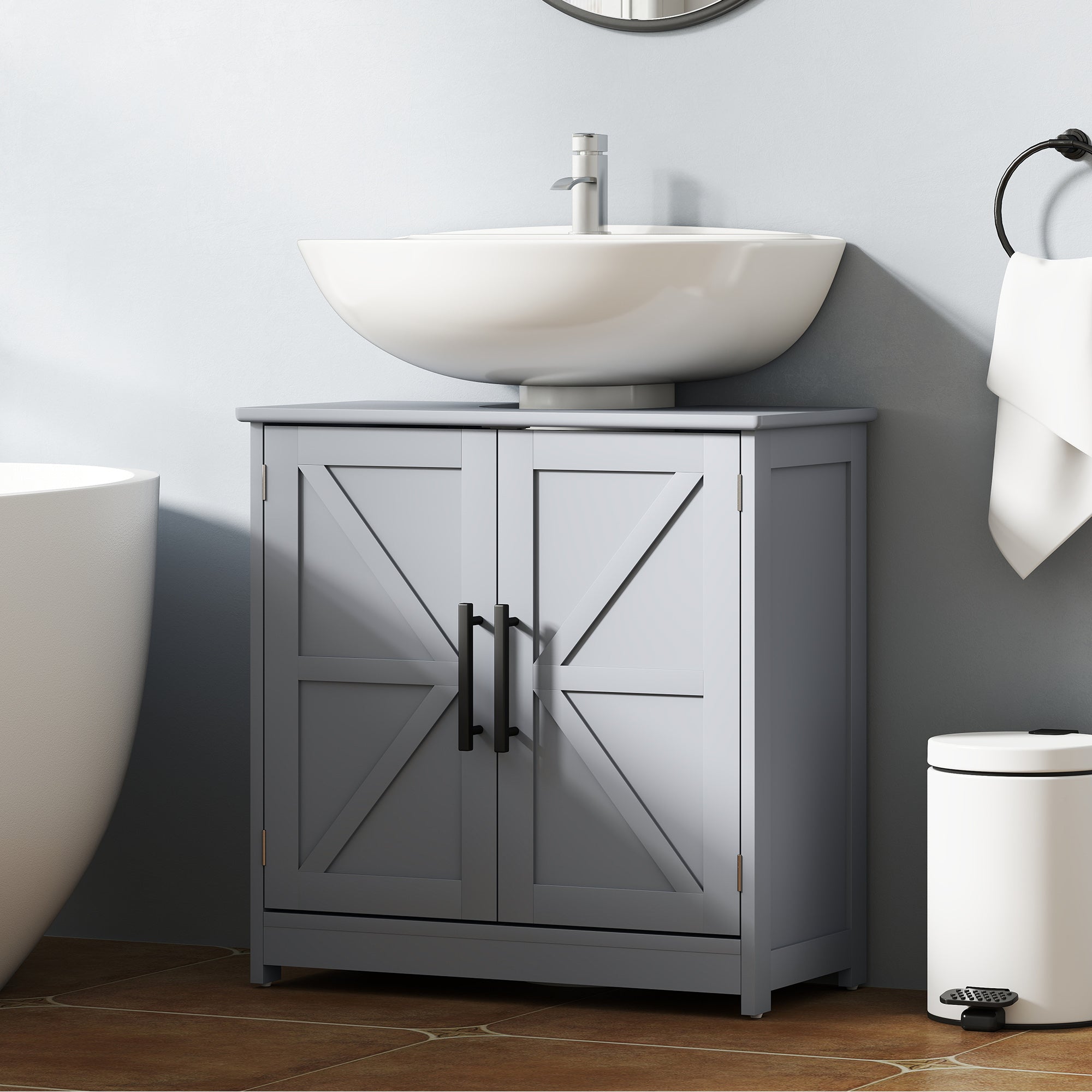 Gray Barn Door Sink Cabinet