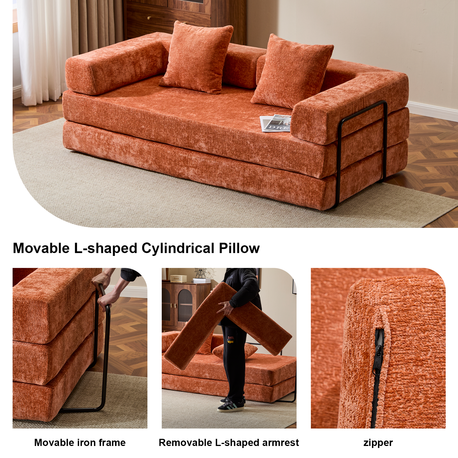 Orange Chenille Floor Sofa