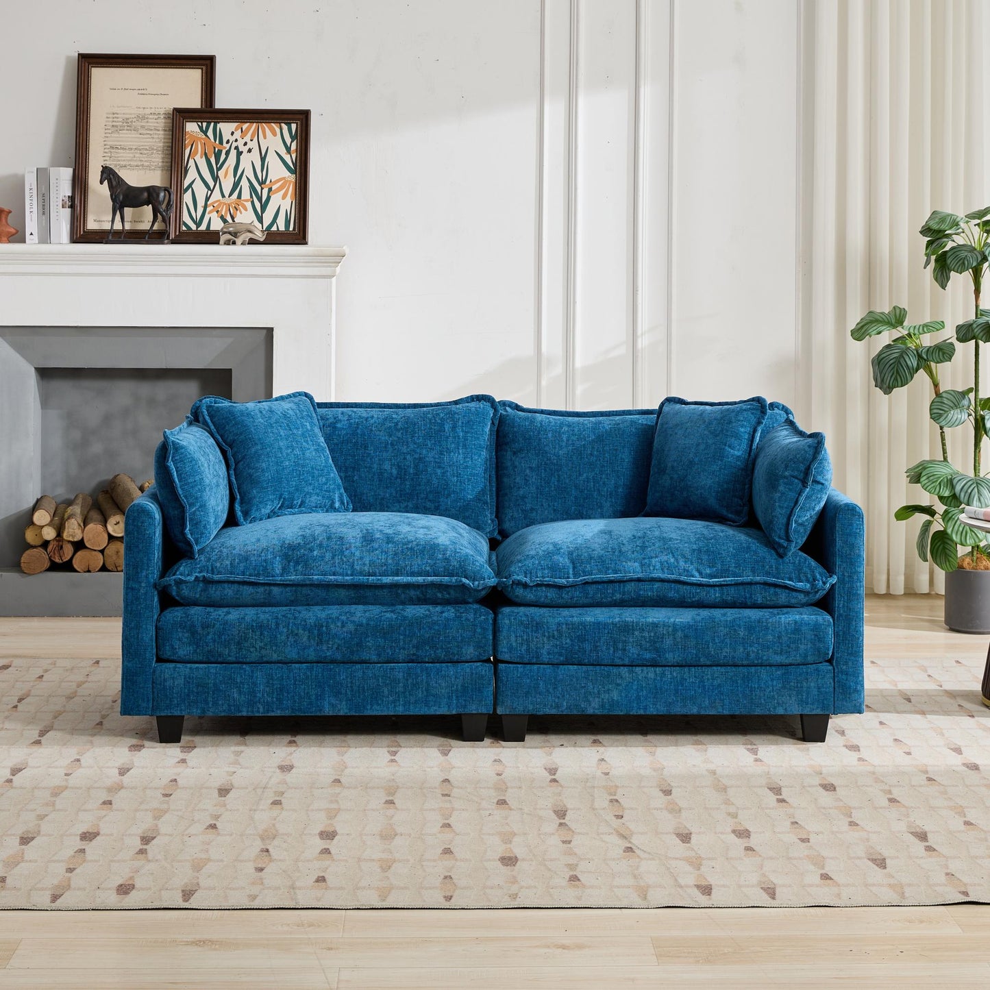 Cloud Sofa LoveSeat Ottoman Is Not Included, Modern Sectional Couch, For Living Room Bedroom And Apartment, Comfy Double Layer Upholstered Seat Cushion, Breathable Chenille Fabric, Blue.SW5012BL