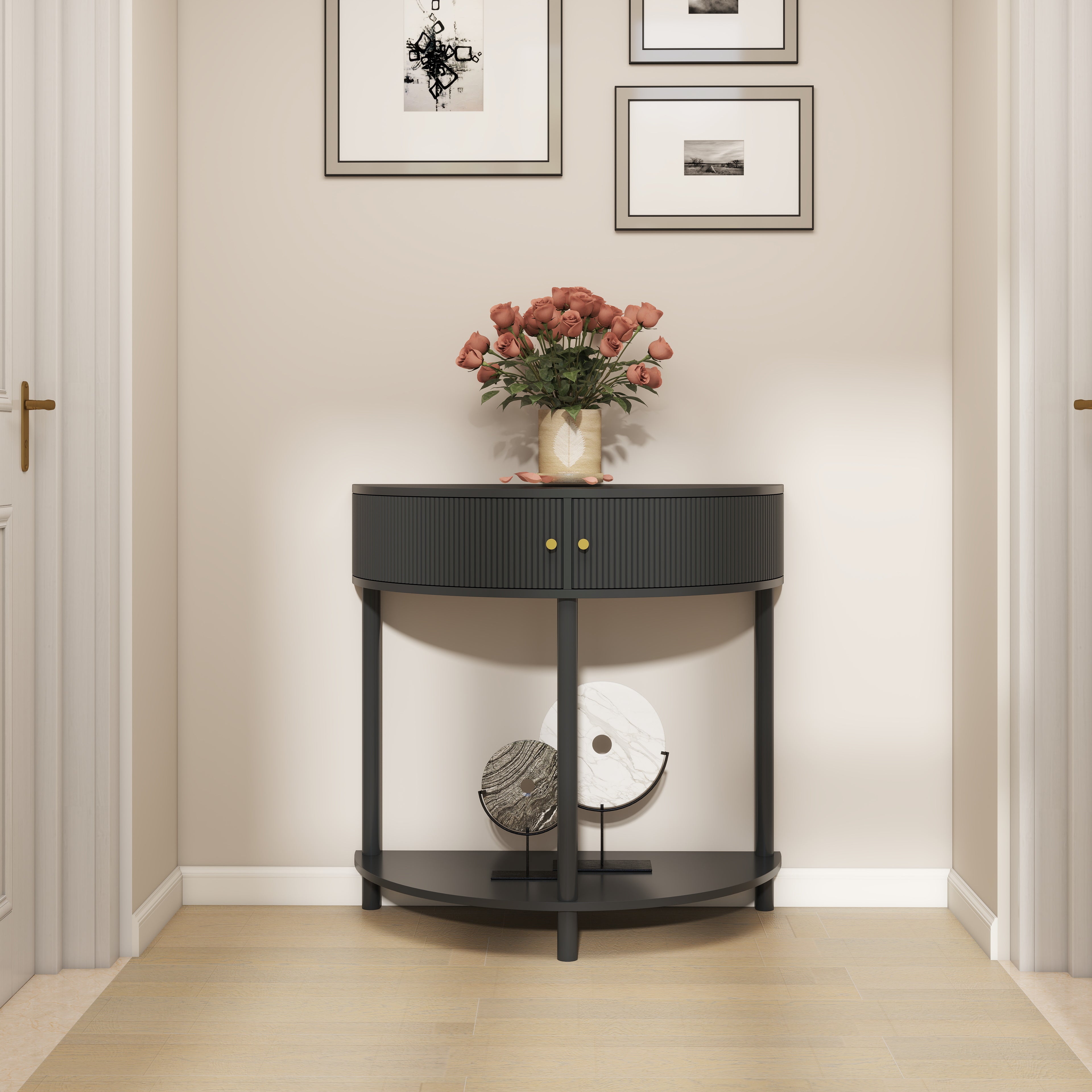 Wave-Pattern Console Table Dark Gray Living Room