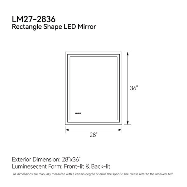 28 Inch X 36 Inch LED Bathroom Mirror