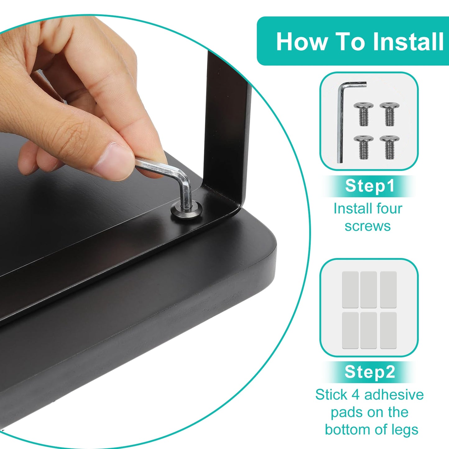 1Pc Wooden Metal Potty Stool  6.69in In Bathroom Toilet Stool For Children Rustproof Anti-Slip Poop Stool Black