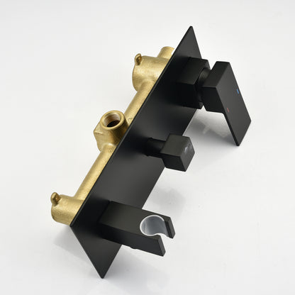 Brass Matte Black Shower Faucet With Shower System, 10 Inch Shower Head And Handheld Spray Bathroom Deluxe Faucet Combination