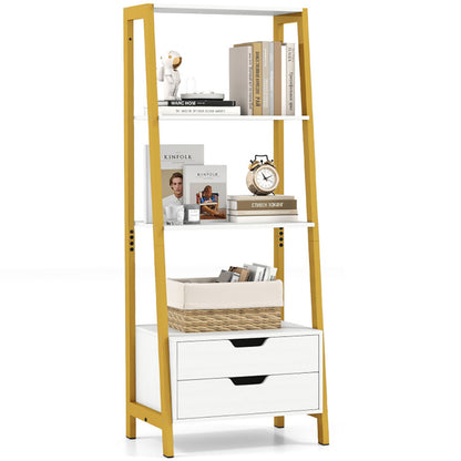 4-Tier Ladder Shelf With 2 Drawers 52.5 Inch Tall Freestanding Bookcase