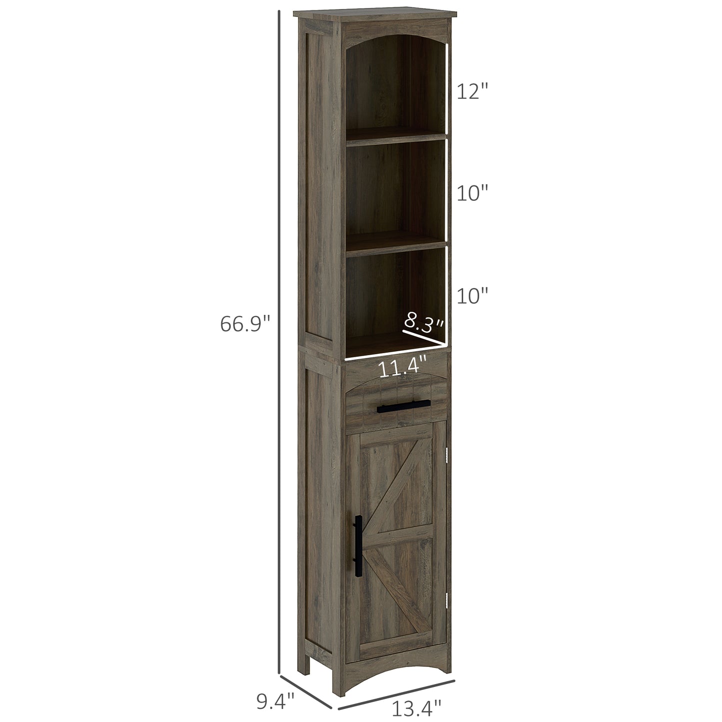 Farmhouse Tall Slim Bathroom Storage Cabinet with Recessed Drawer