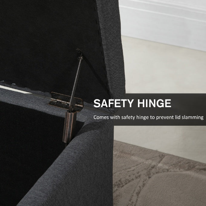 Tufted Storage Ottoman With Lift Top Fabric Metal Hinge Rubberwood Frame Living Room