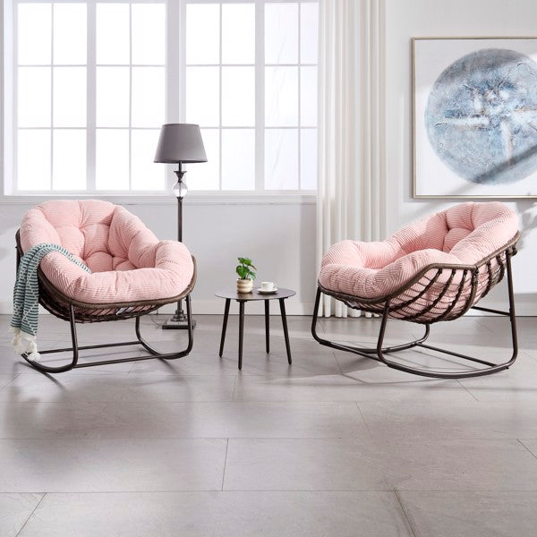 Outdoor Rattan Rocking Chair,Padded Cushion Rocker Recliner Chair Outdoor For Front Porch, Living Room, Patio, Garden, Pink-Prohibited From Selling On Temu