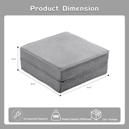 Compression Mahjong Sofa,Convertible Floor Sofa Bed , DIY Boneless Modular Sectional Sofa,No Assembly Required, Circle Fleece Fabric,1 Ottoman,Light Grey