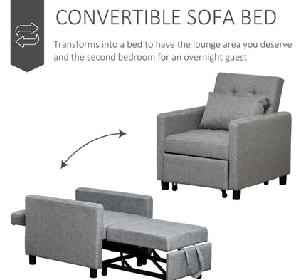 Convertible Chair Bed Grey Sofa Bed Multi-Functional Sleeper Ottoman Recliner Adjustable Backrest