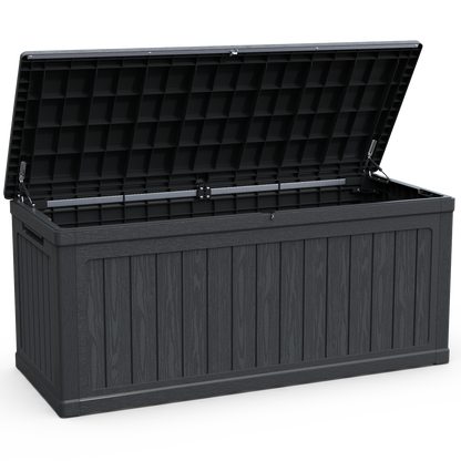 260 Gallon Large Outdoor Storage XXL Deck Box For Patio Furniture, Outdoor Cushions, Garden Tools And Sports Pools Equipment, Waterproof Resin, Lockable, Black