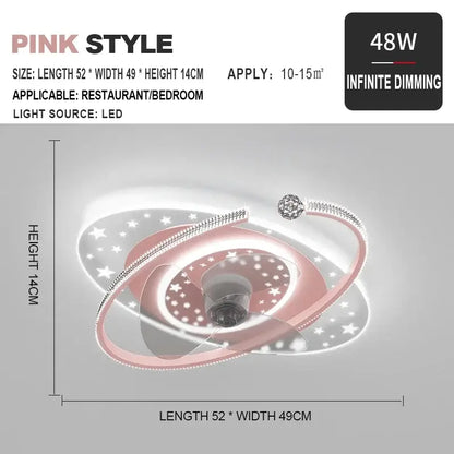 Pink led celestial golden starlight ceiling fan light with galaxy-inspired swirling rings and sparkling stars decorbites ceiling fan