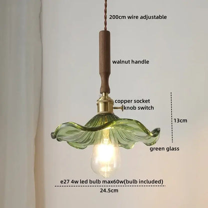 Ceramic walnut copper pendant light with green ribbed glass shade and walnut handle for decorbites ceramic walnut chandelier