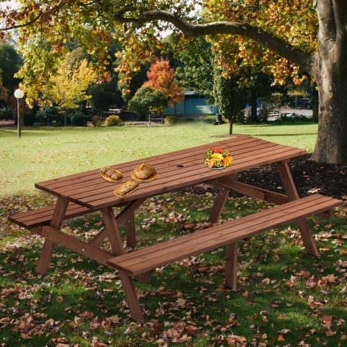 Wooden Picnic Table Outdoor Dining Space 8 Person