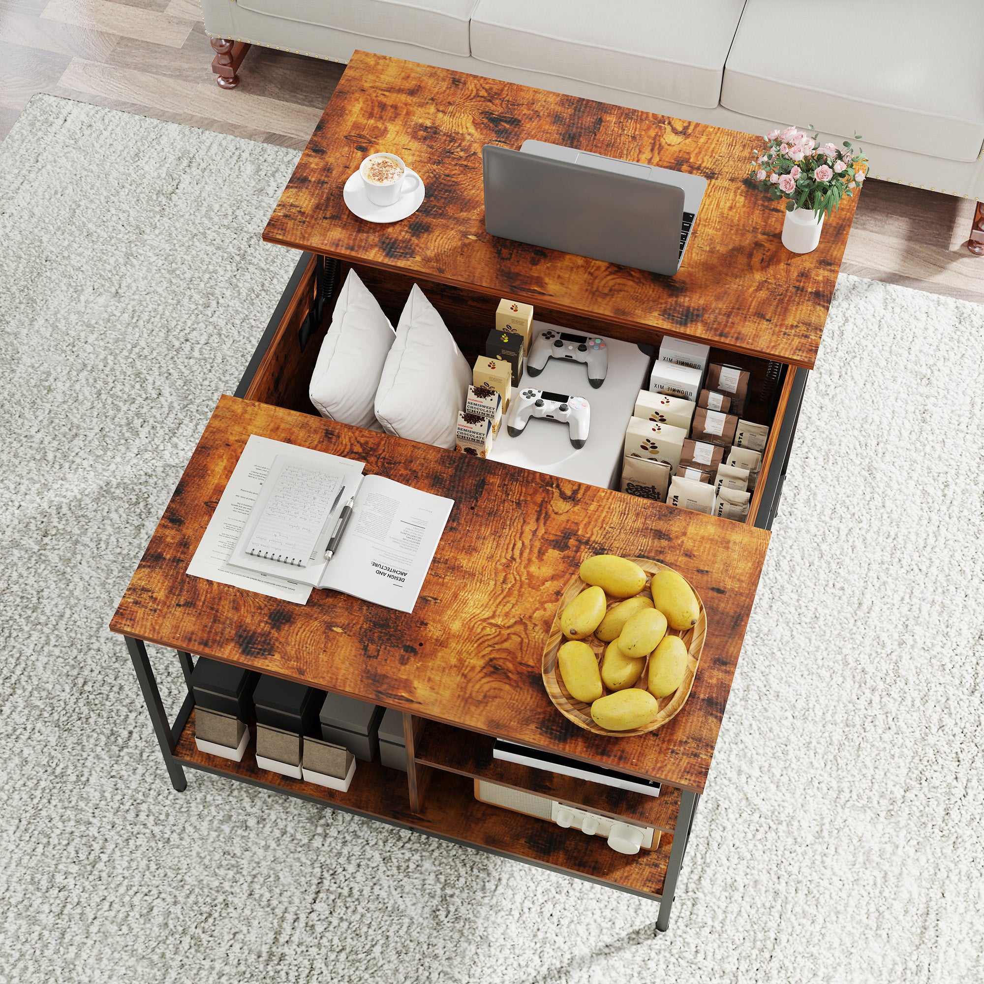 Natural Wood Lift-Top Table