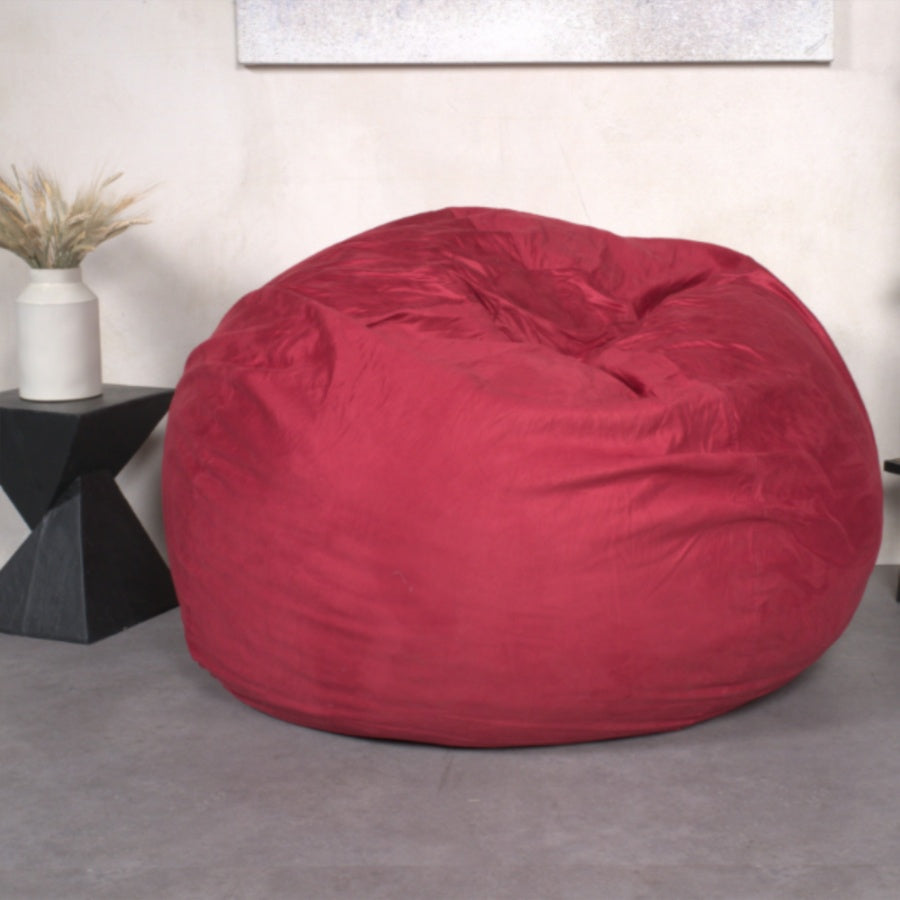 5-Foot Comfortable High-Density Shredded Foam Bean Bag Chair For Kids And Adults, With Removable Microsuede Cover, Ideal Reading And Bedroom Floor Lounge, Chinese Red
