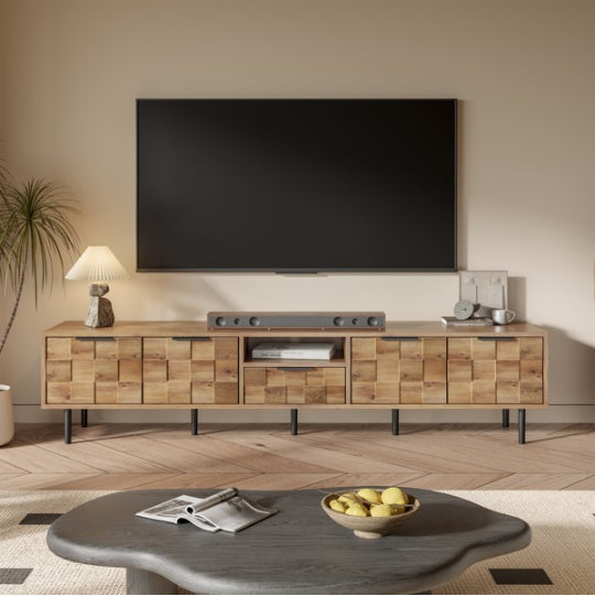 Wood TV Stand Stylish Storage Living Room