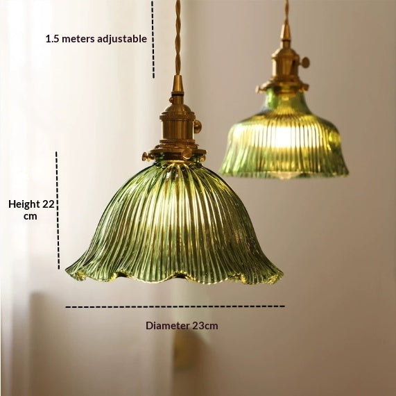 Japanese Retro Brass Glass Pendant Light