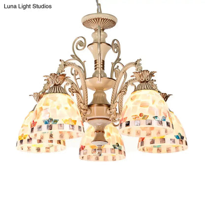 Beige and gold decorbites™ 3 5 lights chandelier pendant light with tiffany style stained glass mosaic shades