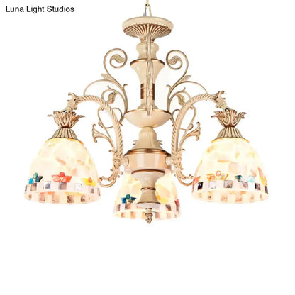 Decorbites 3 5 lights chandelier pendant light in white and gold tiffany style stained glass mosaic shades