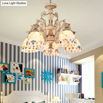 Decorbites 3 5 lights chandelier pendant light with white and gold tiffany style stained glass mosaic shades