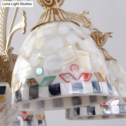 Decorbites 3/5 lights chandelier pendant light with a white and gold stained glass tiffany style mother-of-pearl shade