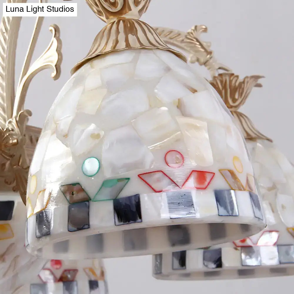 DecorBites 3/5 lights chandelier pendant light in white and gold with stained glass tiffany style mosaic shade