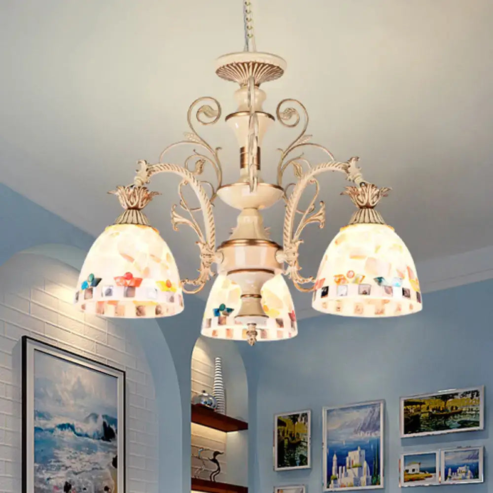 Decorbites™ 3/5 lights chandelier pendant light with cream tiffany style stained glass mosaic shades and gold frame